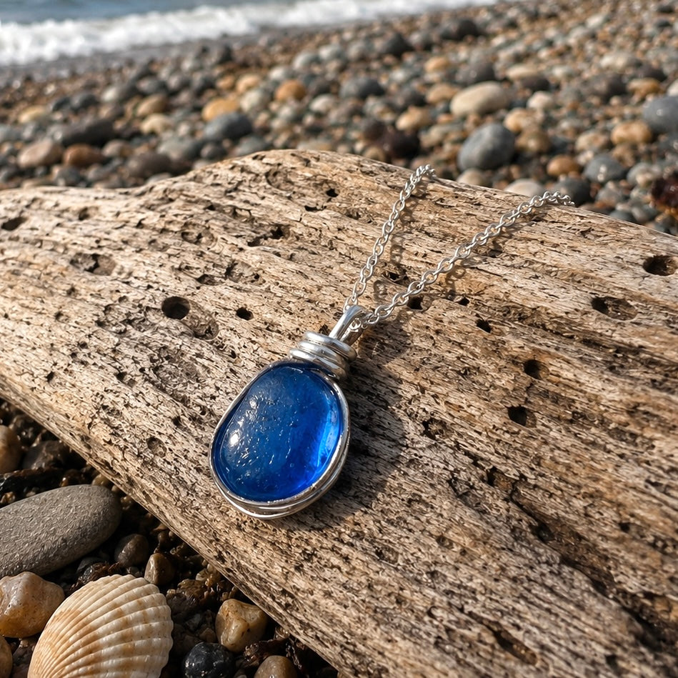 Mid Blue Seaham Sea Glass Pendant