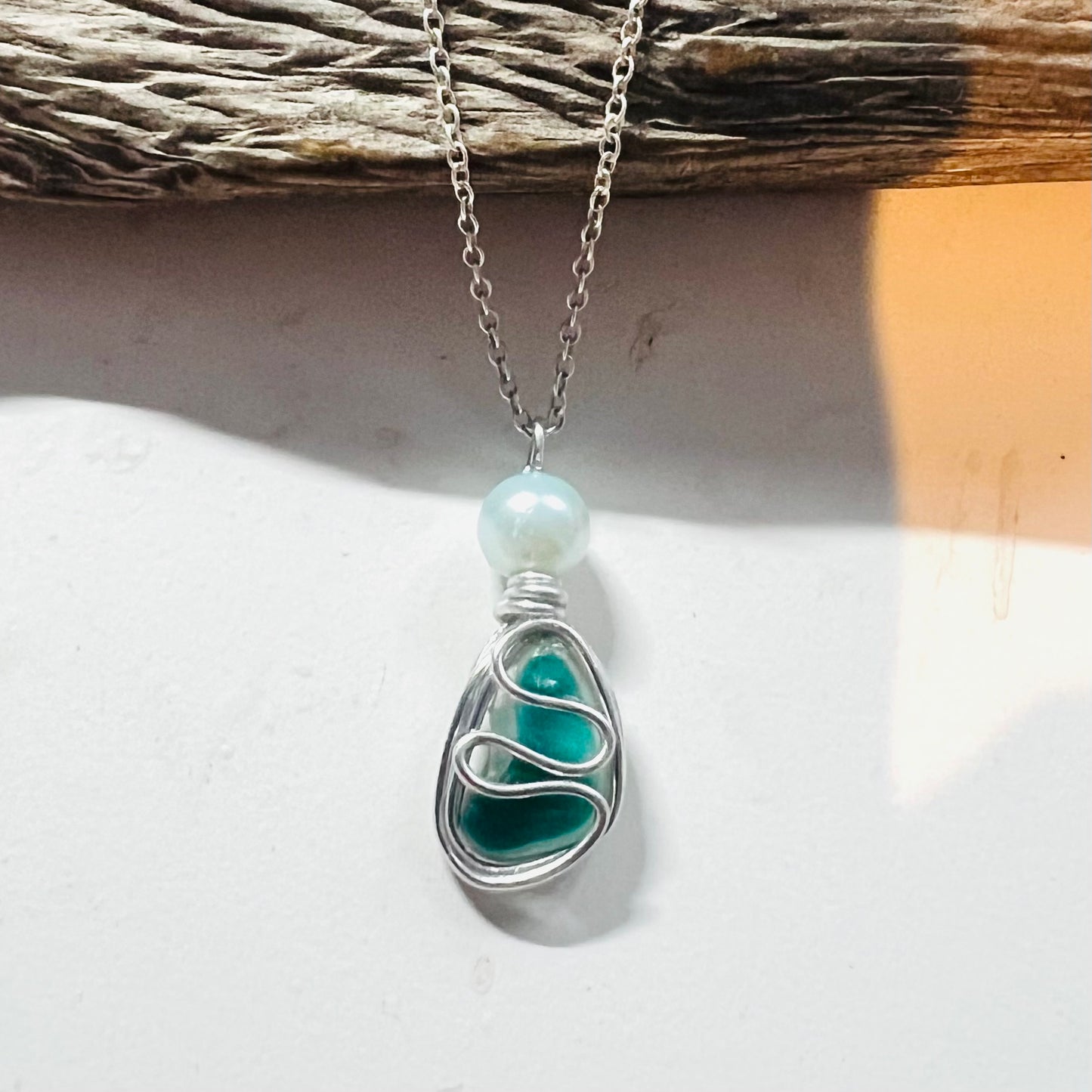 Turquoise Seaham Sea Glass Multi Waves Pendant
