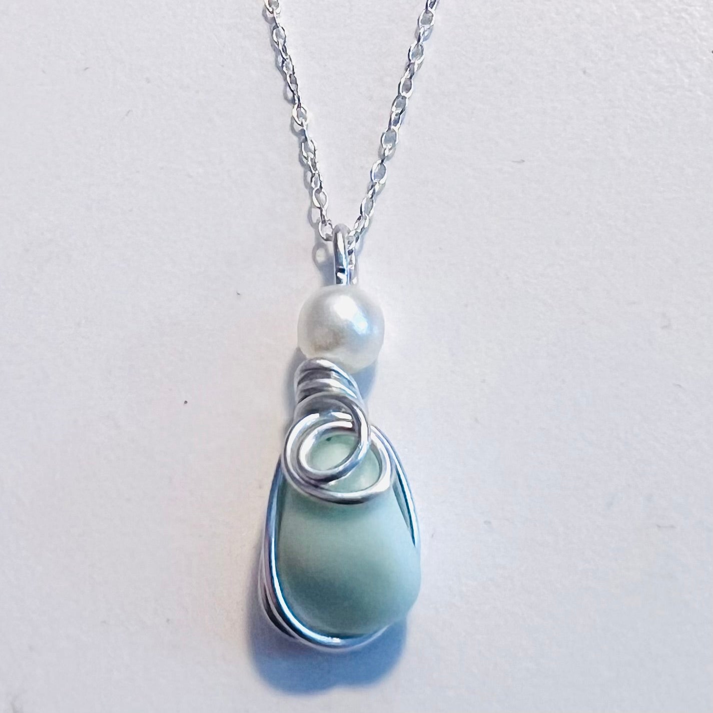 Mint Green Seaham Milk Glass Pendant