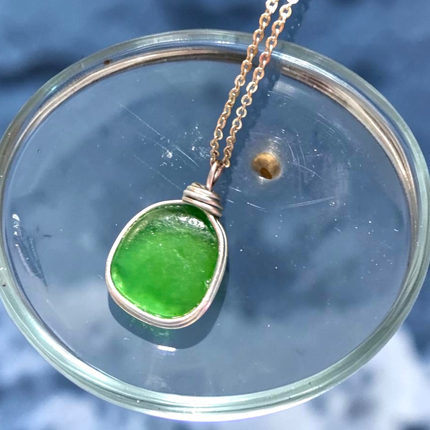Bright Green Devon  Sea Glass Pendant