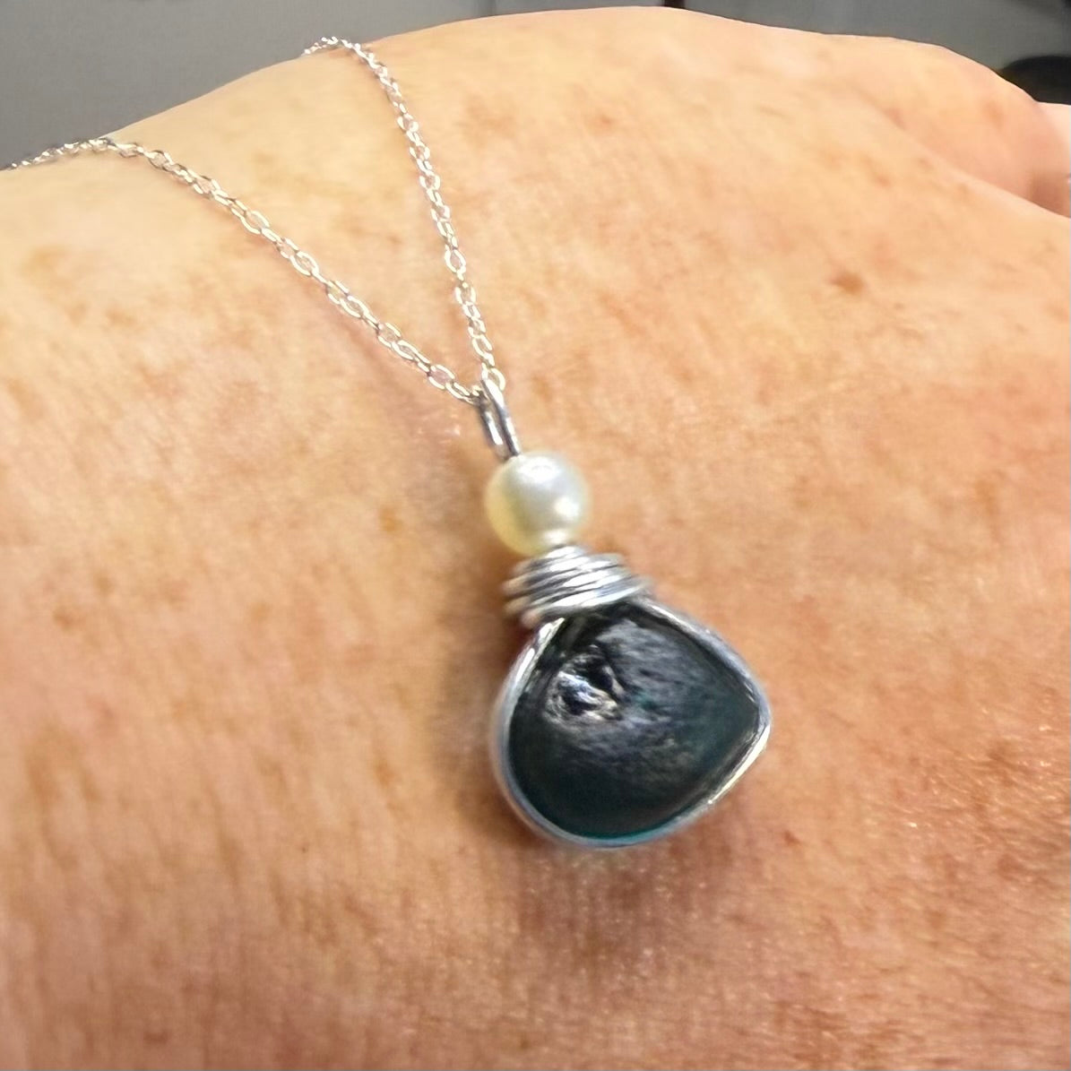 Deep Turquoise Seaham Sea Glass Pendant