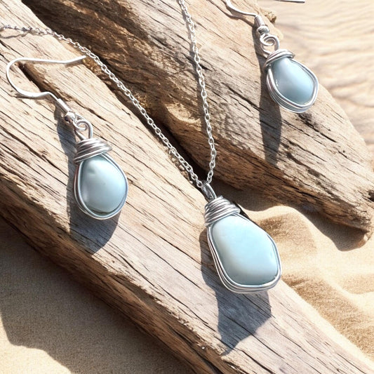 Milky Blue Seaham Sea Glass Jewellery Set