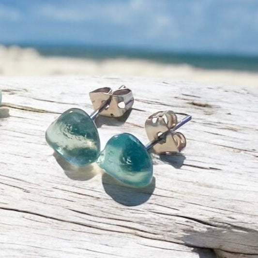 Aqua Seaham Sea Glass Stud Earrings