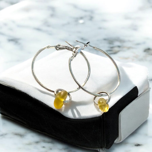 Yellow Seaham Sea Glass Hoop Earrings