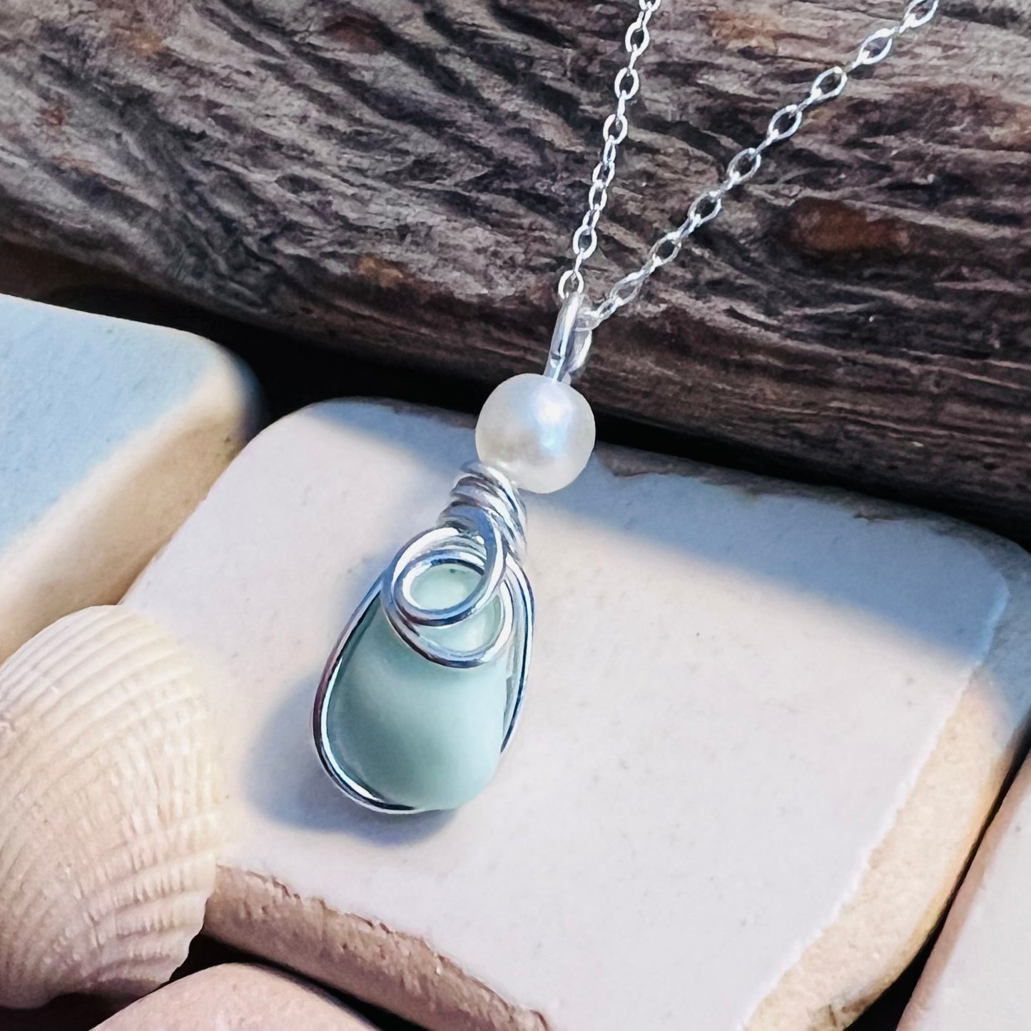 Mint Green Seaham Milk Glass Pendant