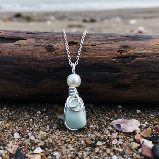 Mint Green Seaham Milk Glass Pendant