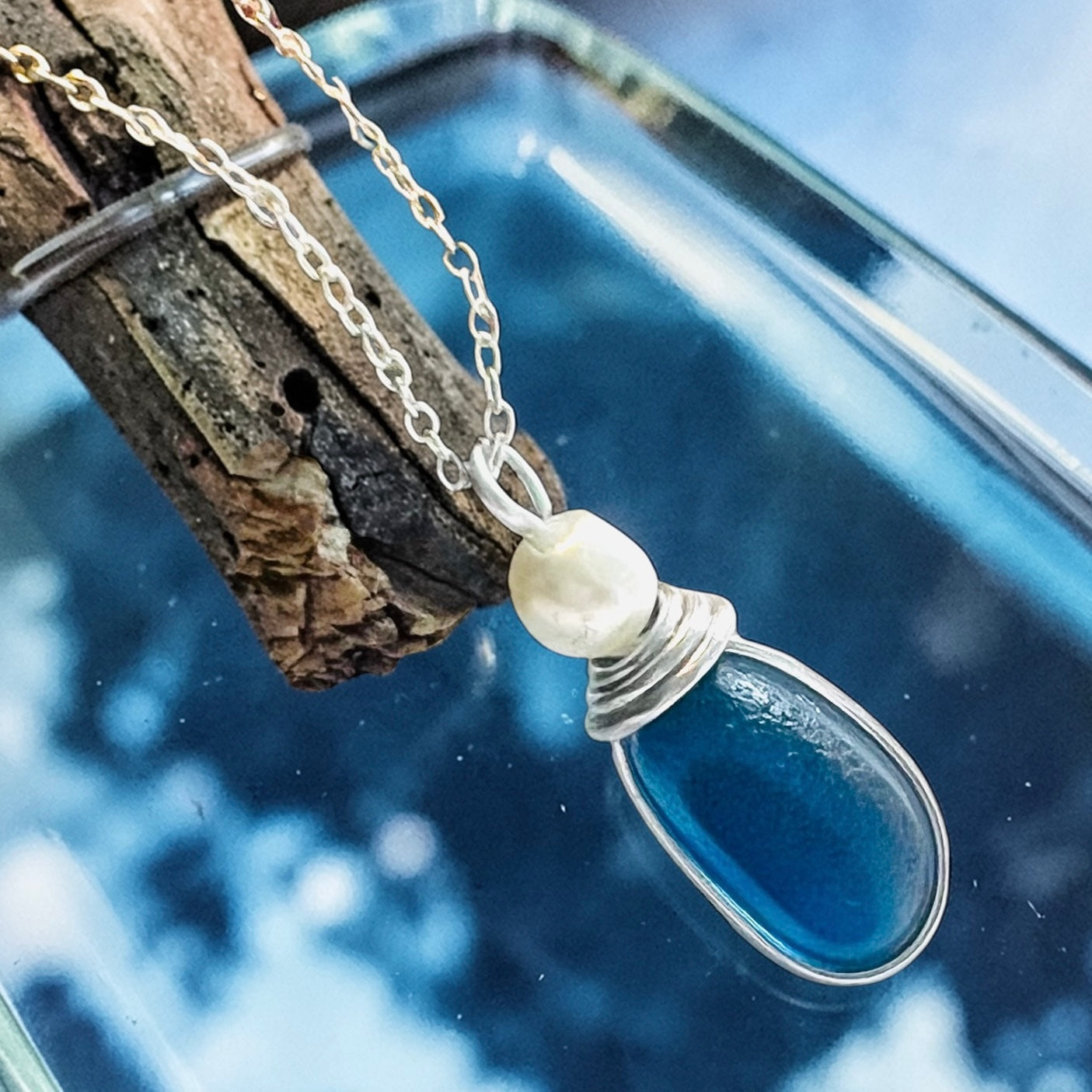 Blue Seaham Sea Glass Multi Pendant