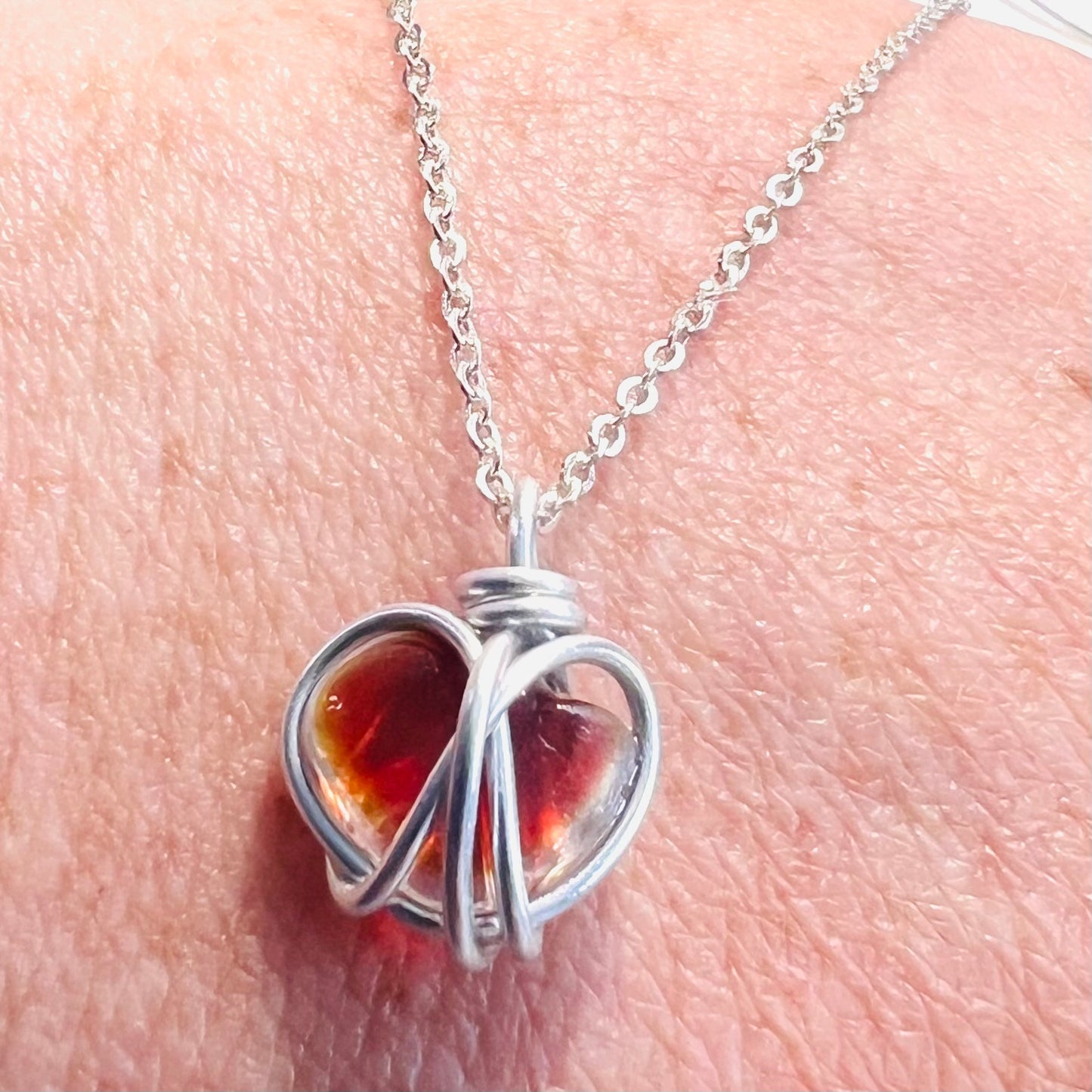 Small Rare Orange Tones Seaham Sea Glass Heart Pendant