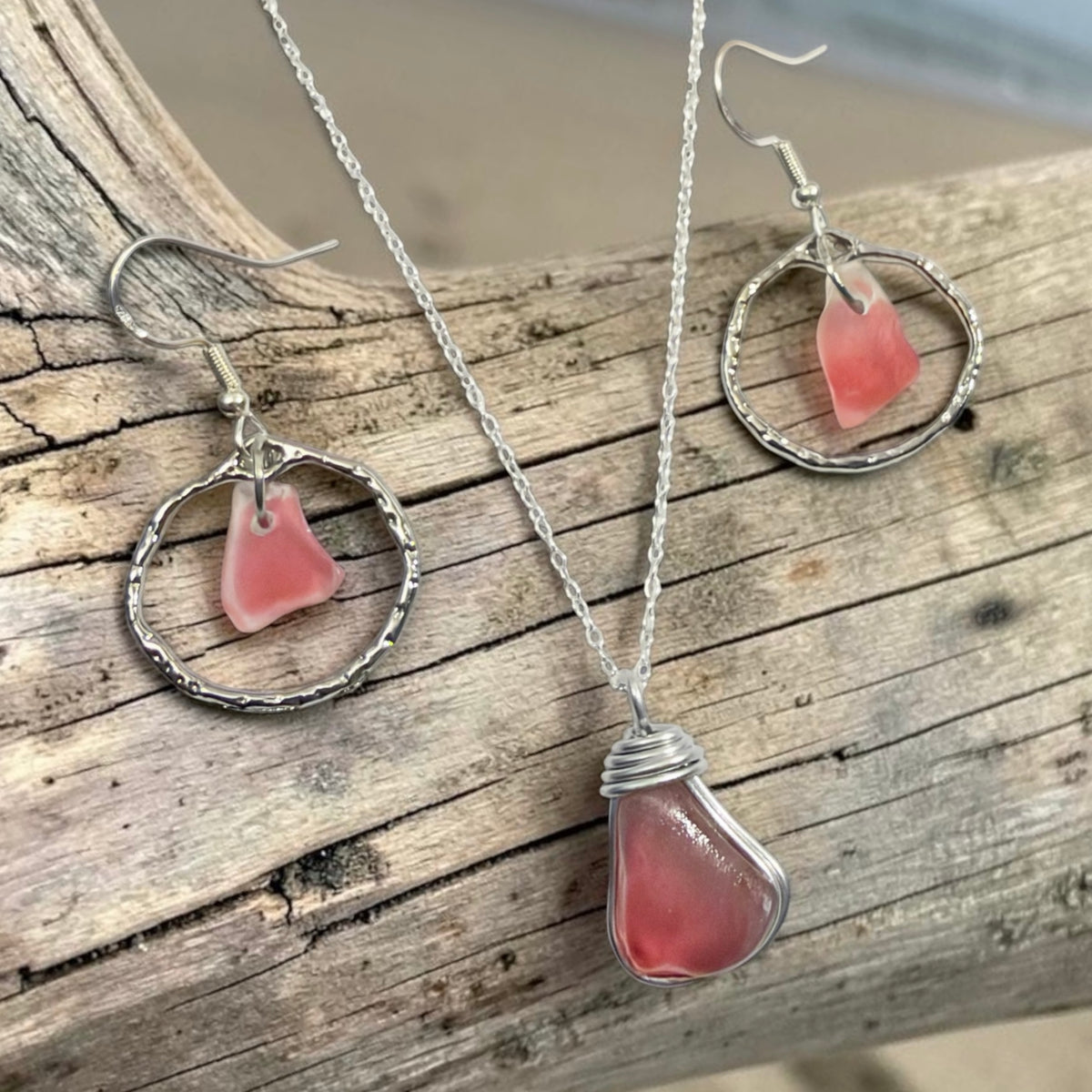 Rare Pink Canary Island Sea Glass Jewellery Set
