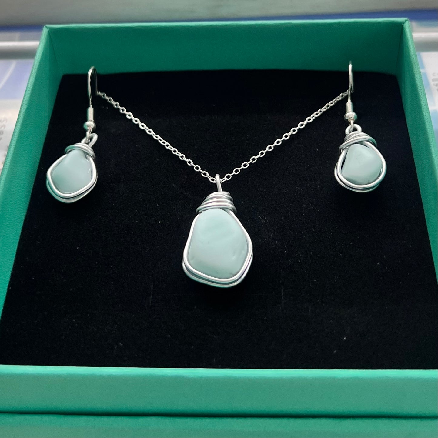 Milky Blue Seaham Sea Glass Jewellery Set