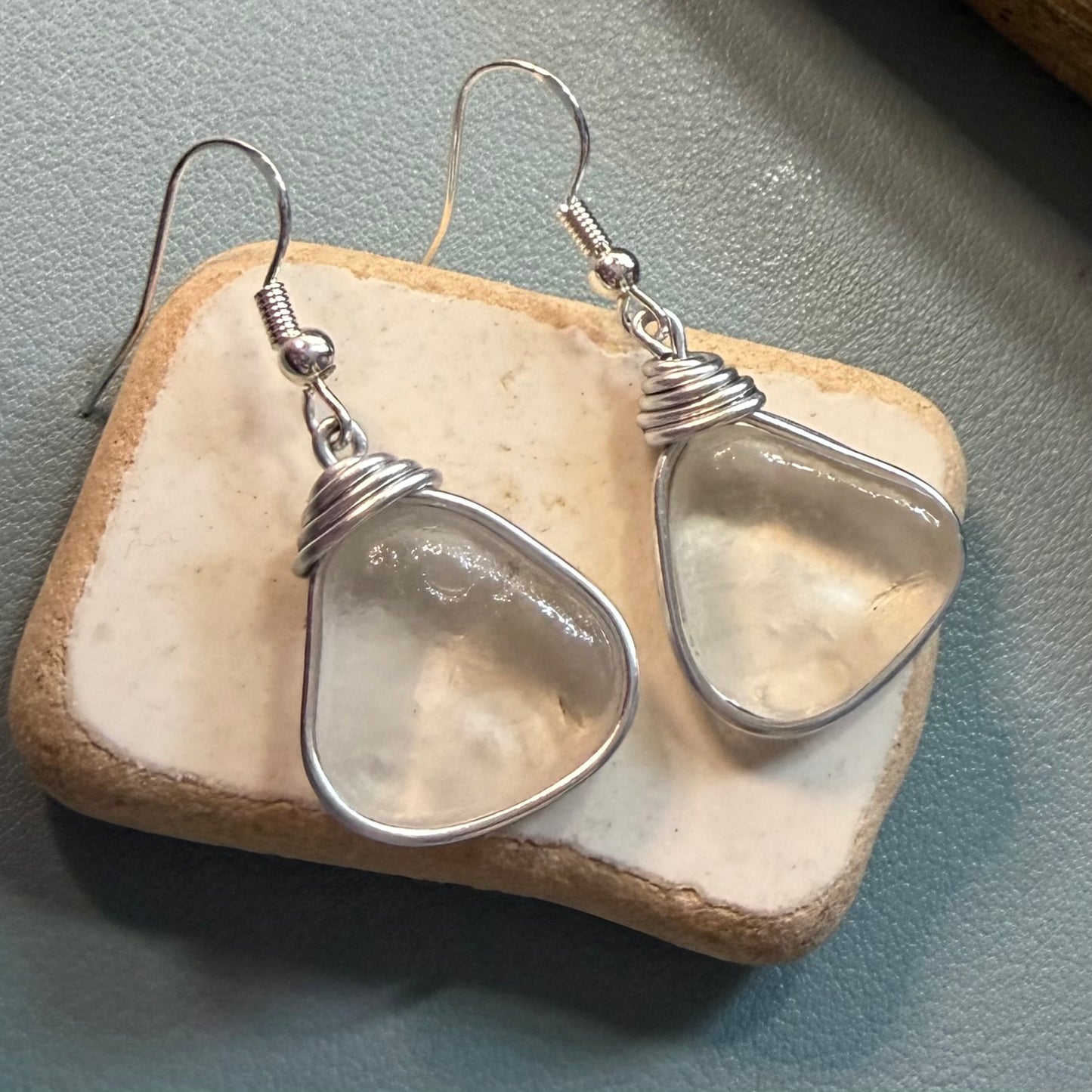 Large White Seaham Sea Glass Earrings