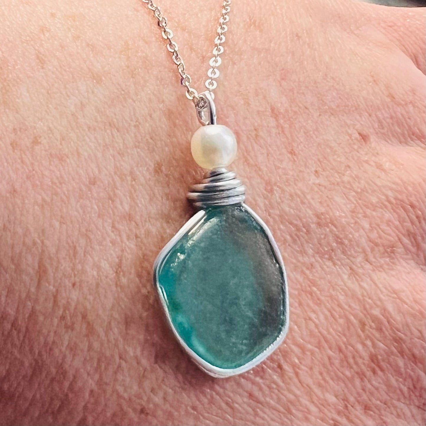 Large Turquoise Seaham Sea Glass Pendant