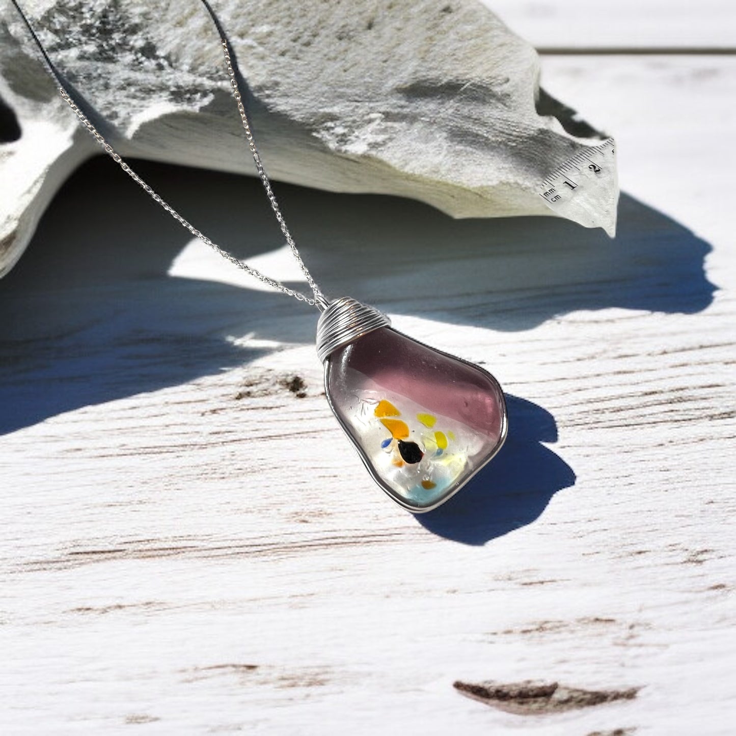 Very Large Italian Iberian Sea Multi Sea Glass Pendant