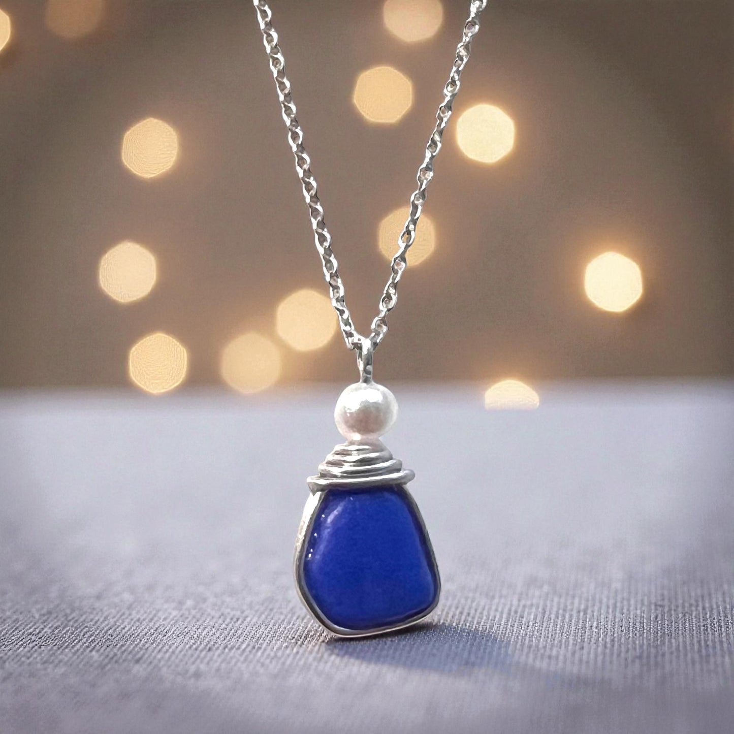Blue Seaham Sea Glass Pendant