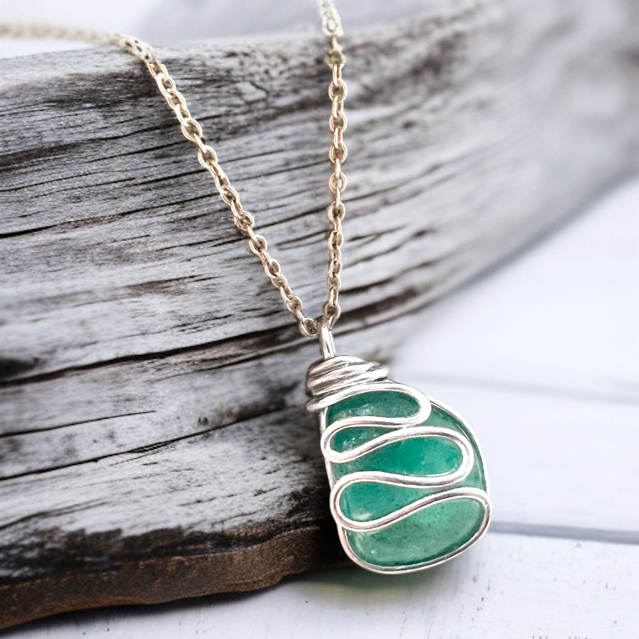 Chunky Turquoise Seaham Sea Glass Waves Pendant