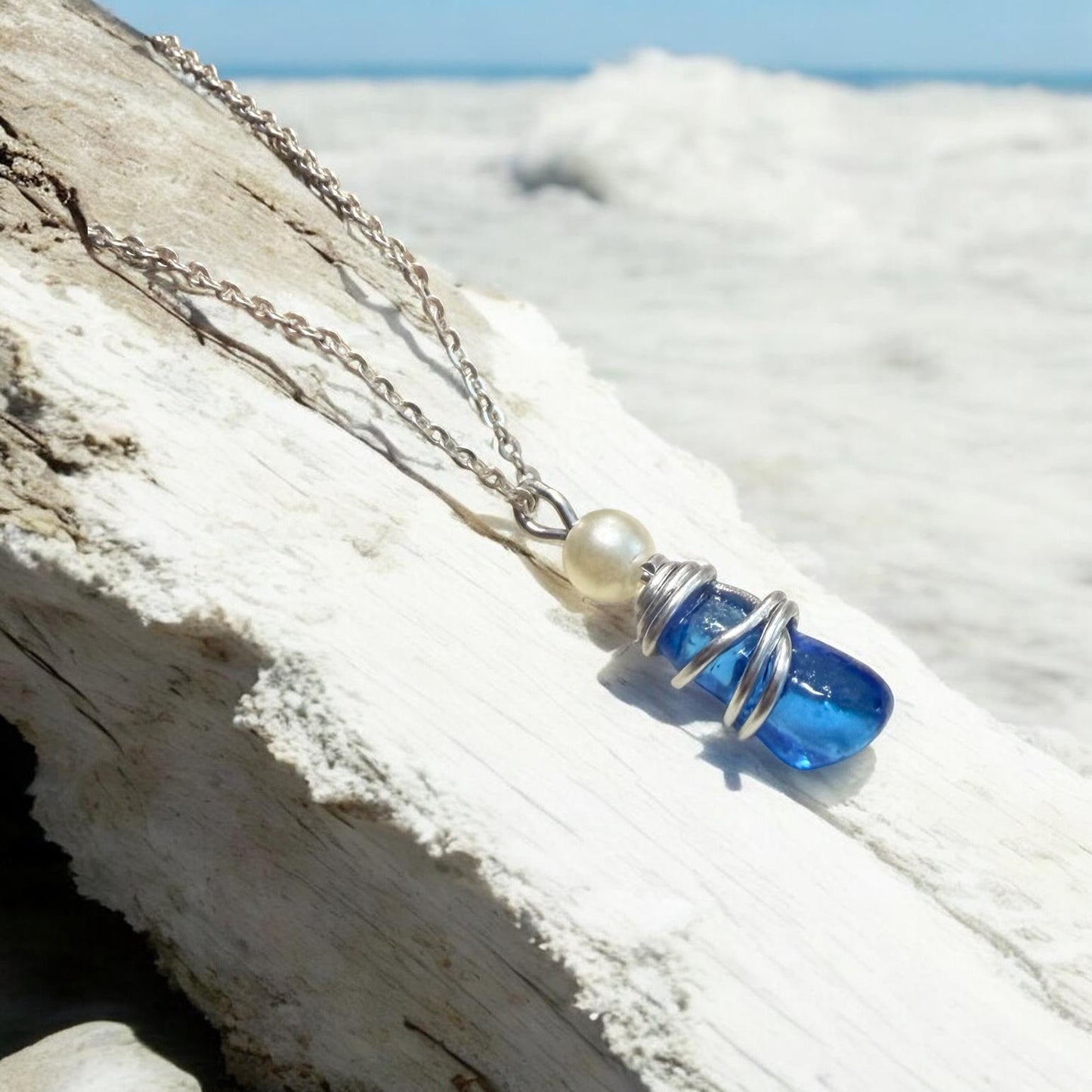 Blue Seaham Sea Glass Pendant