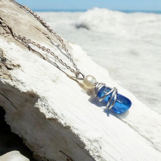 Blue Seaham Sea Glass Pendant