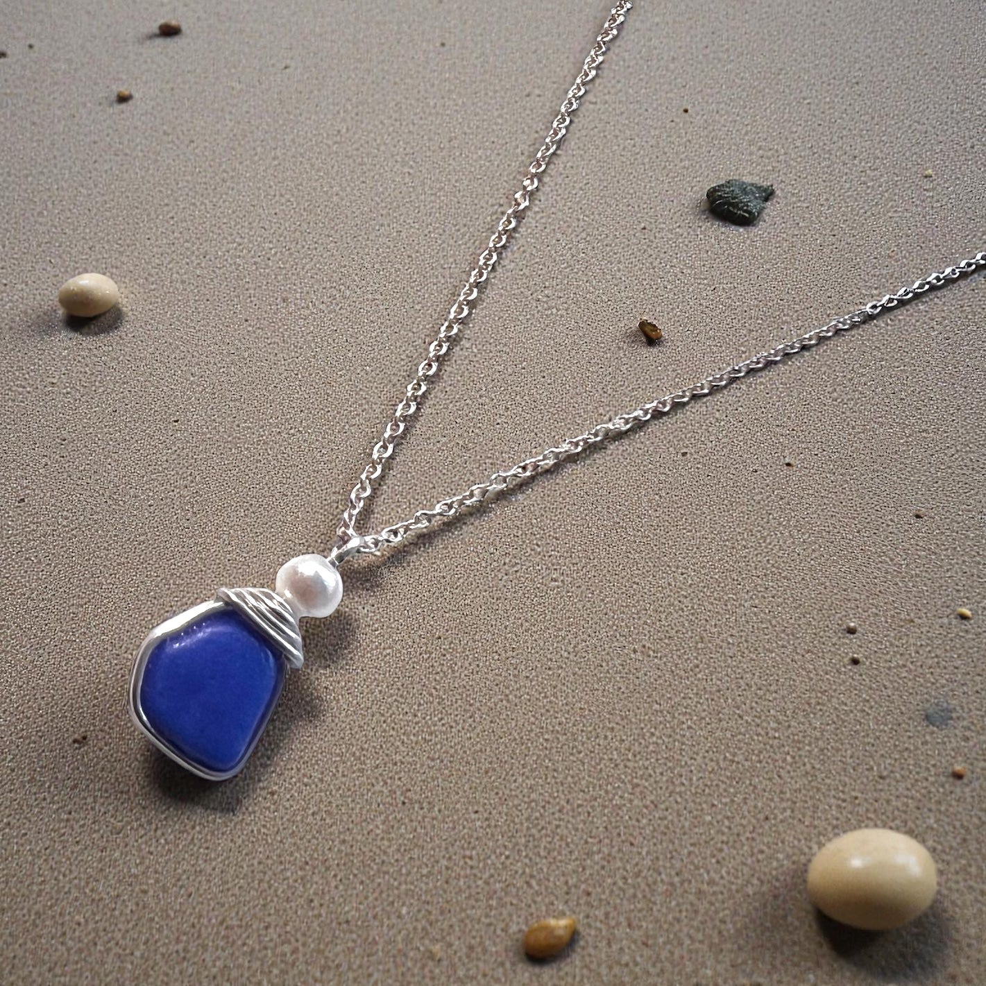 Blue Seaham Sea Glass Pendant