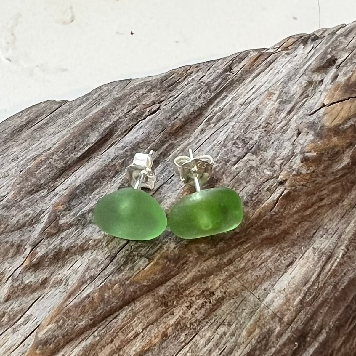 Bright Lime Green Canary Sea Glass Stud Earrings
