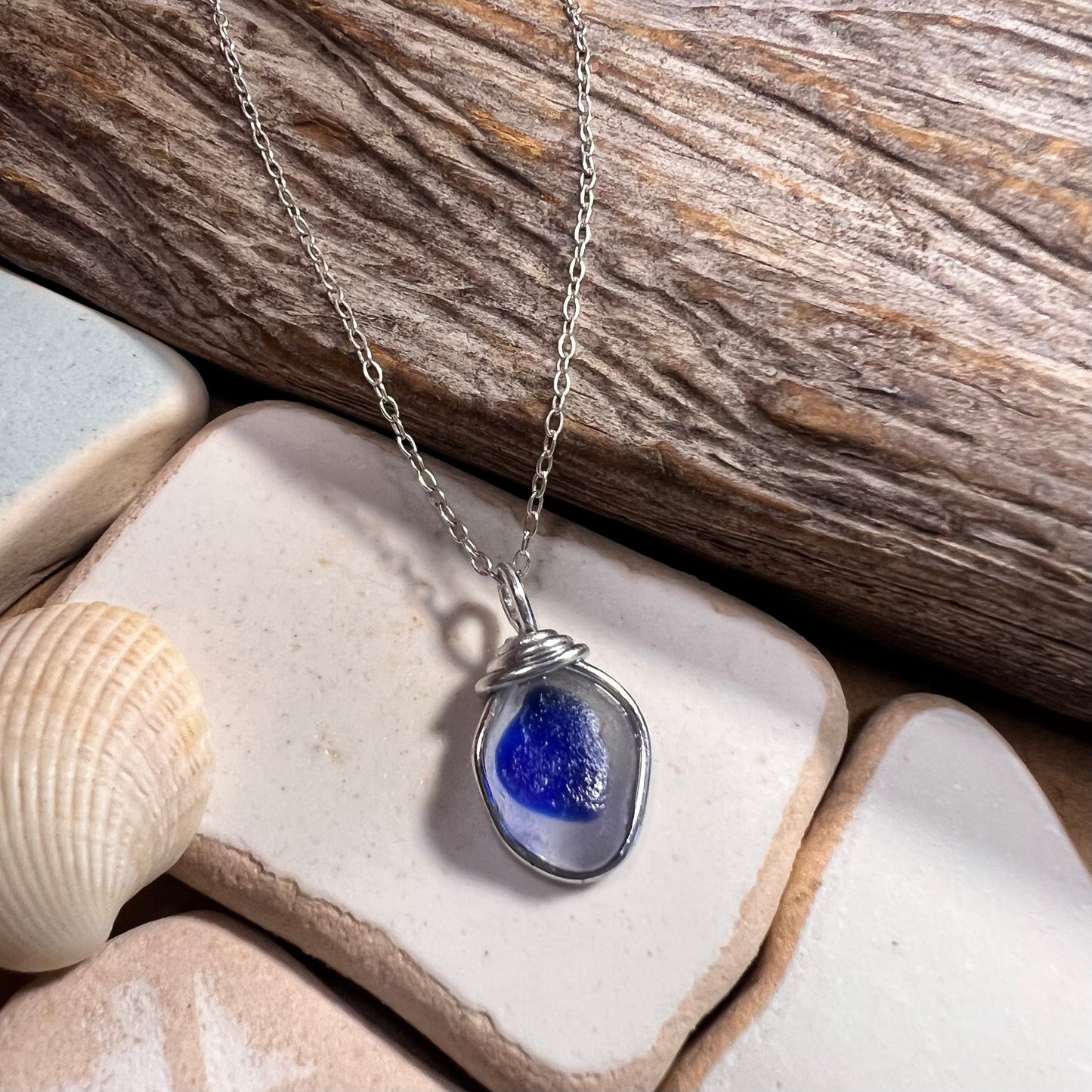 Blue Dot Seaham Sea Glass Multi Tone Pendant
