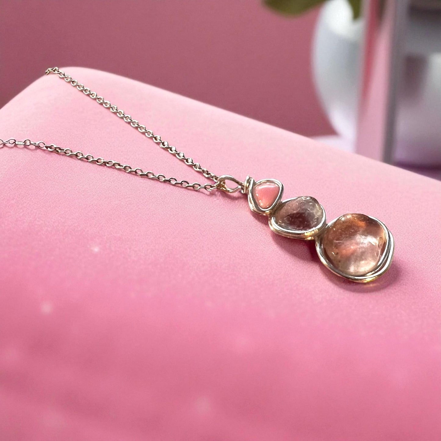 Rare Pink Three Piece Seaham Sea Glass Pendant