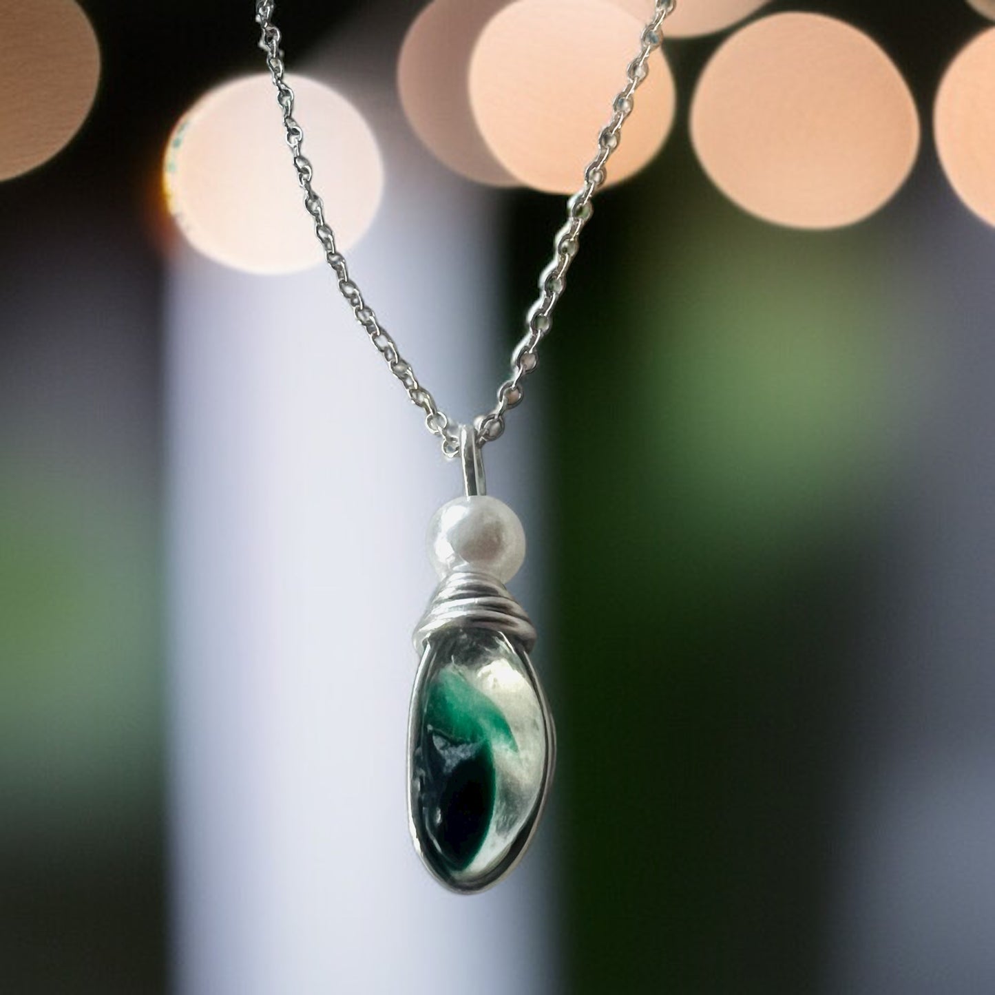Seaham Sea Glass and Glass Pearl Pendant