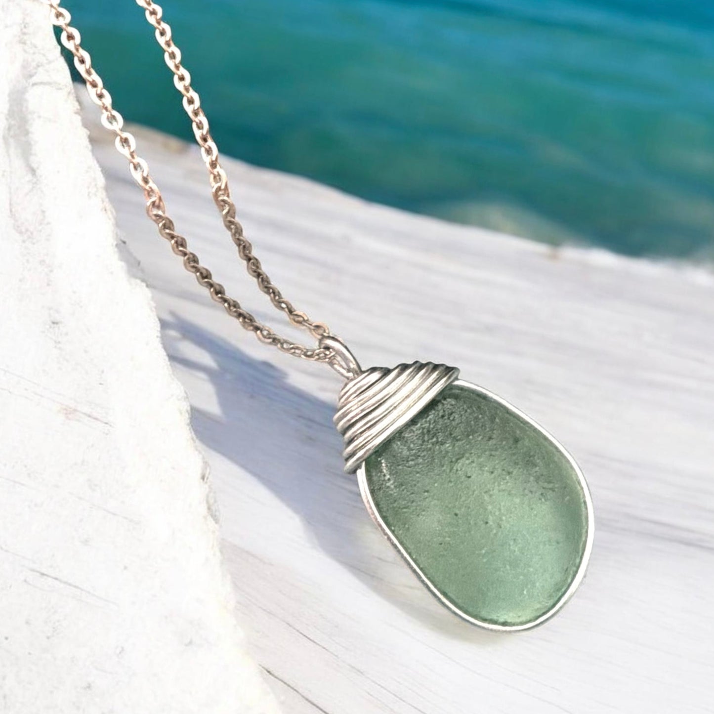 Aqua Green Seaham Sea Glass Pendant