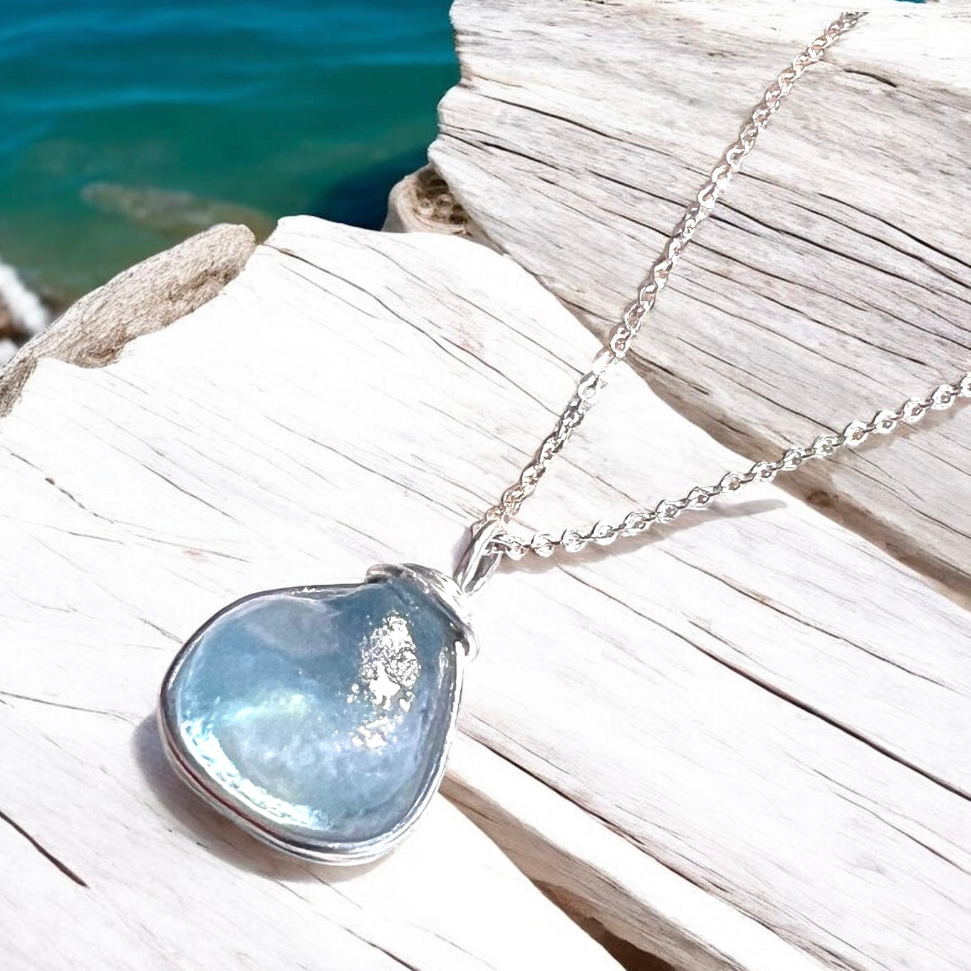 Chunky Pale Blue Seaham Sea Glass Pendant