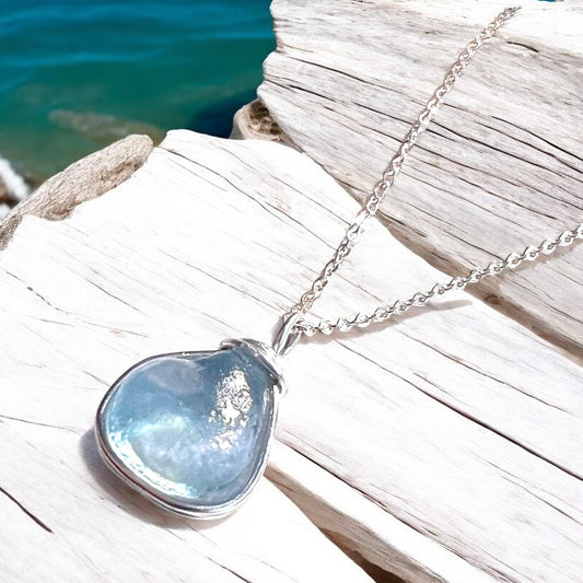 Chunky Pale Blue Seaham Sea Glass Pendant