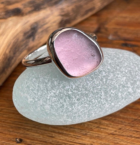 Rare Purple Seaham Sea Glass Ring