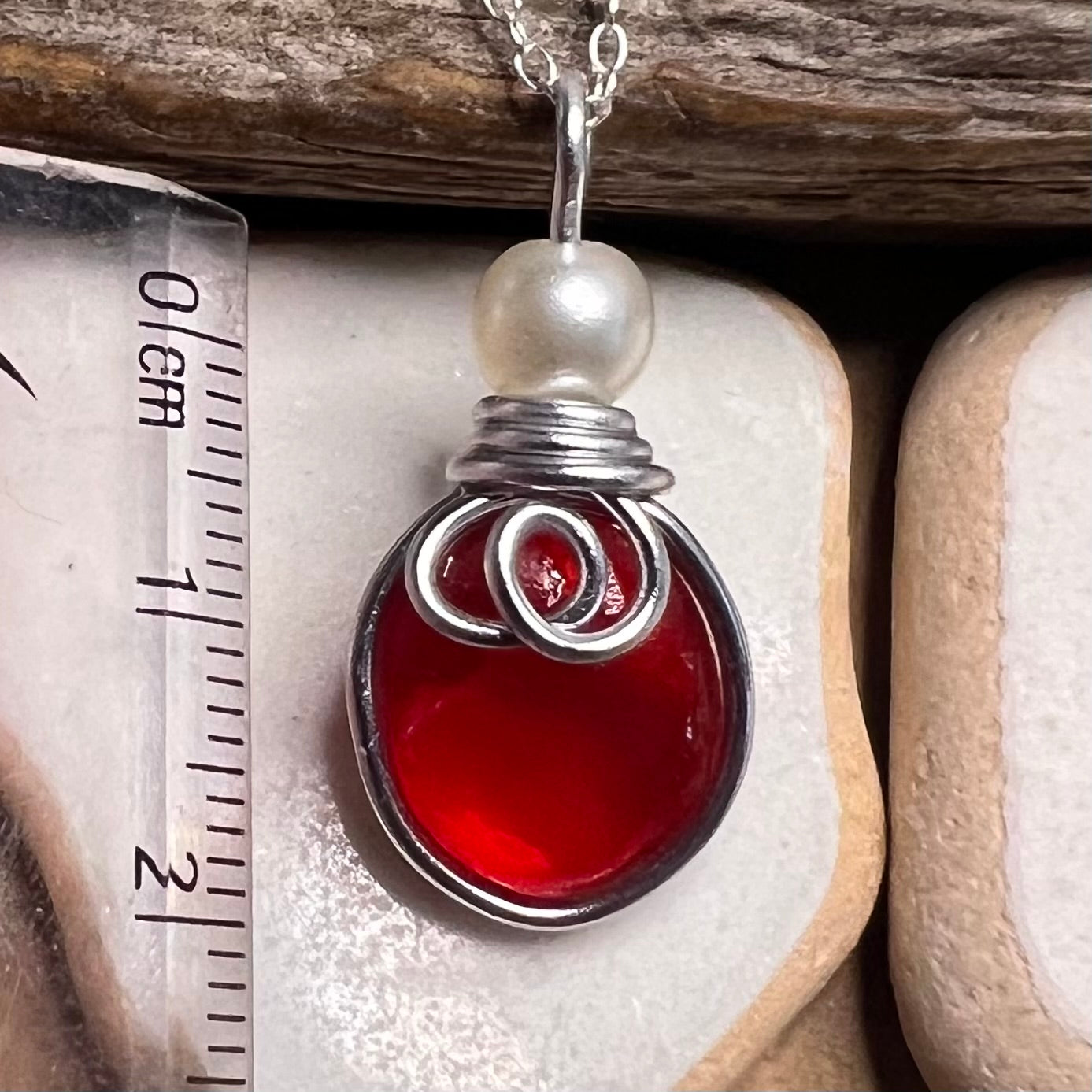 Very Rare Red Seaham Sea Glass Pendant