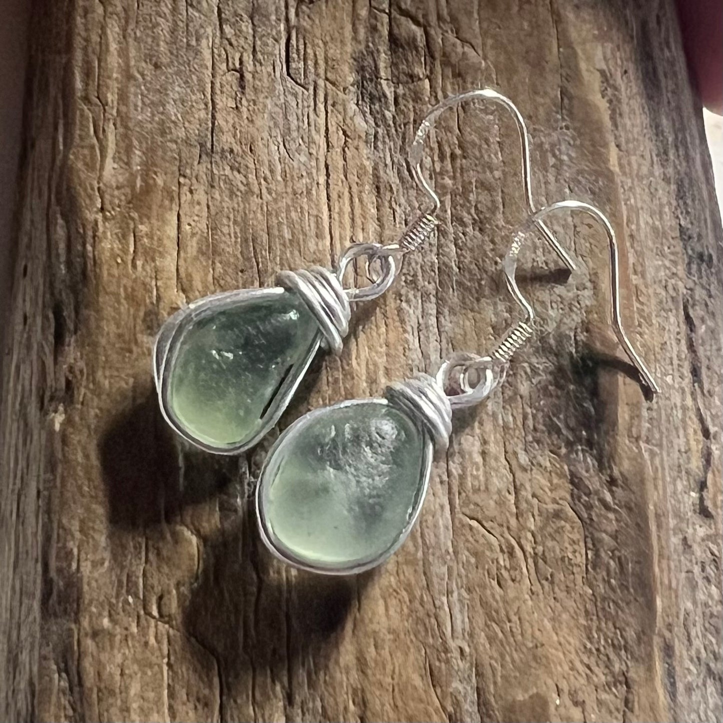 Pale Green Seaham Sea Glass Earrings