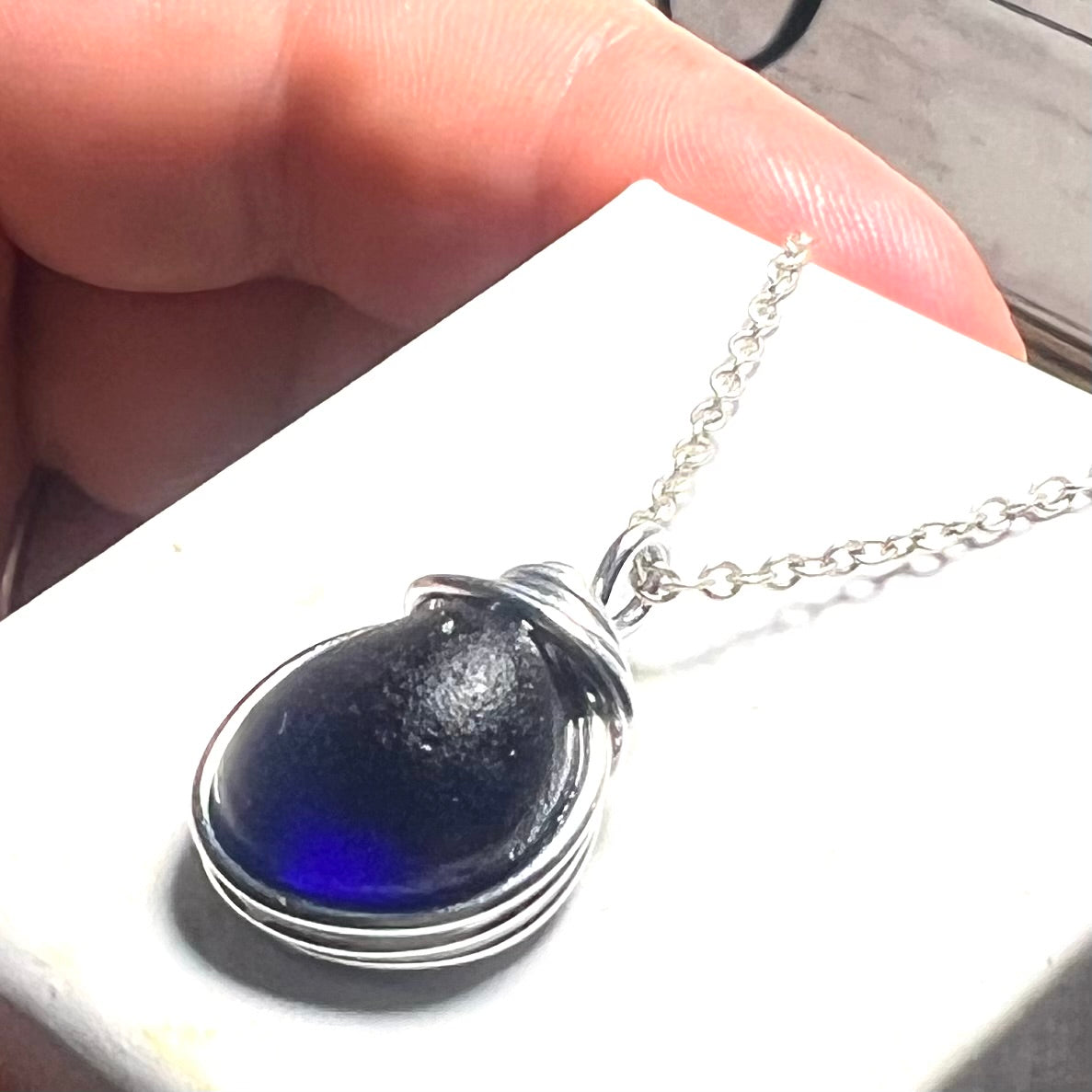 Deep Blue Seaham Sea Glass Pendant