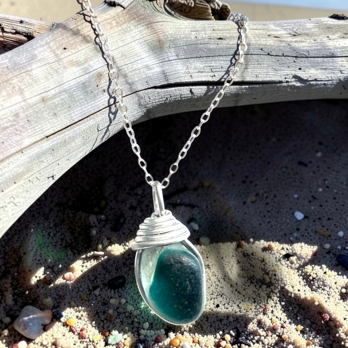 Turquoise Seaham Sea Glass Multi Pendant