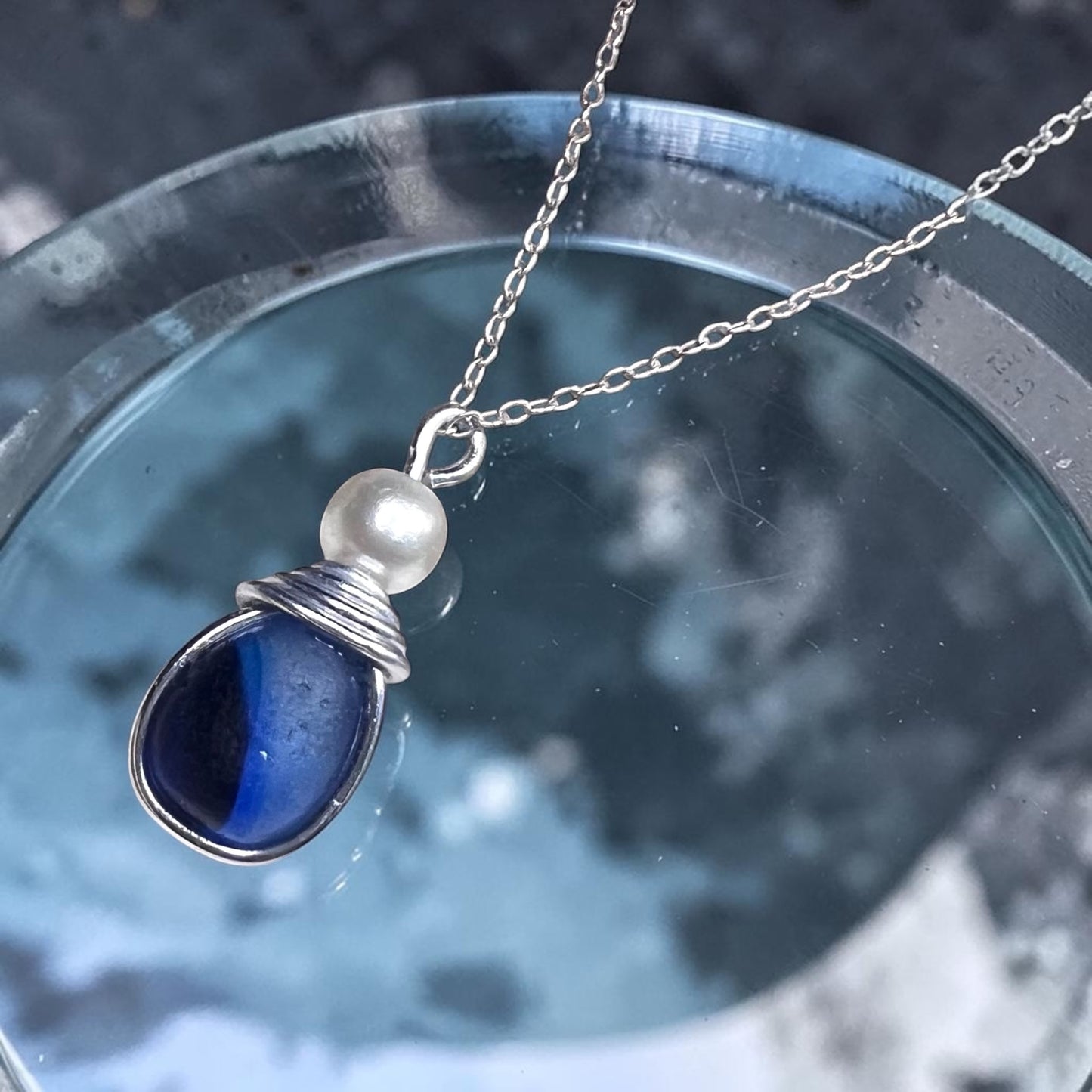Seaham Sea Glass Multi Tone Blues  Pendant