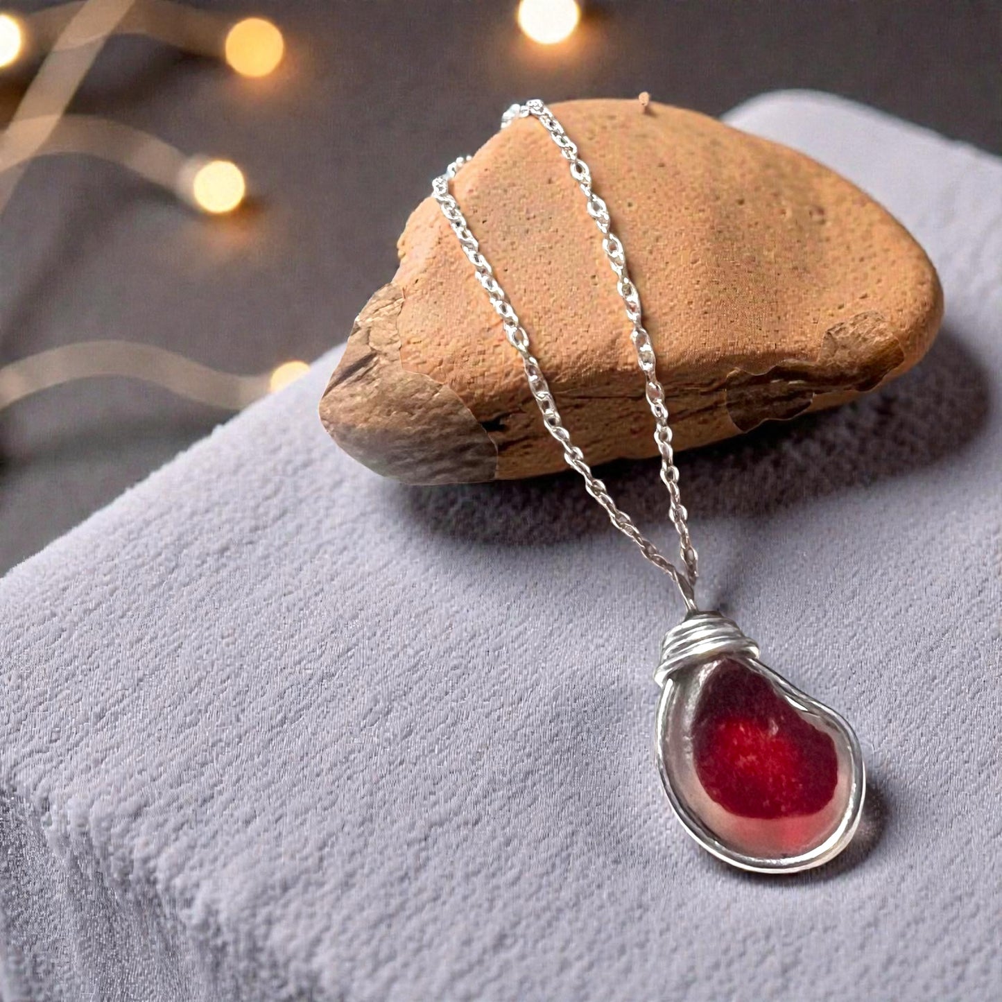 Very Rare Red Seaham Sea Glass Multi Tone Pendant