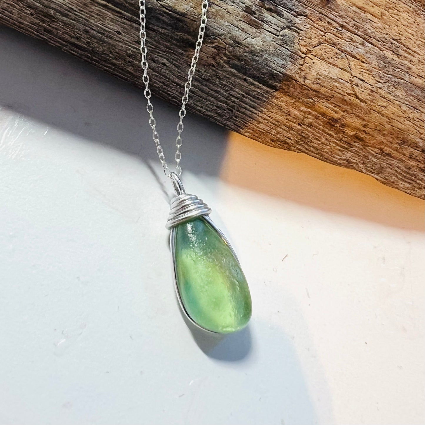 Bright Lime Green Seaham Sea Glass Pendant