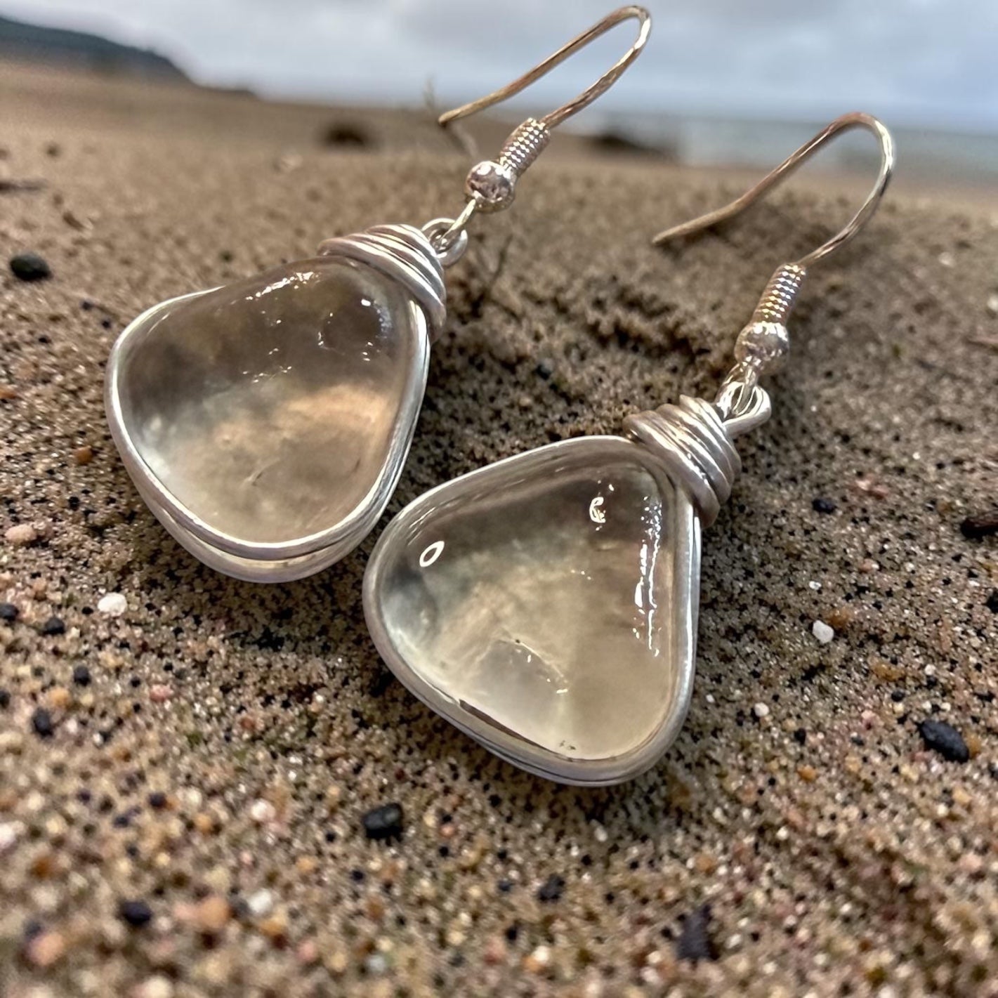 Large White Seaham Sea Glass Earrings
