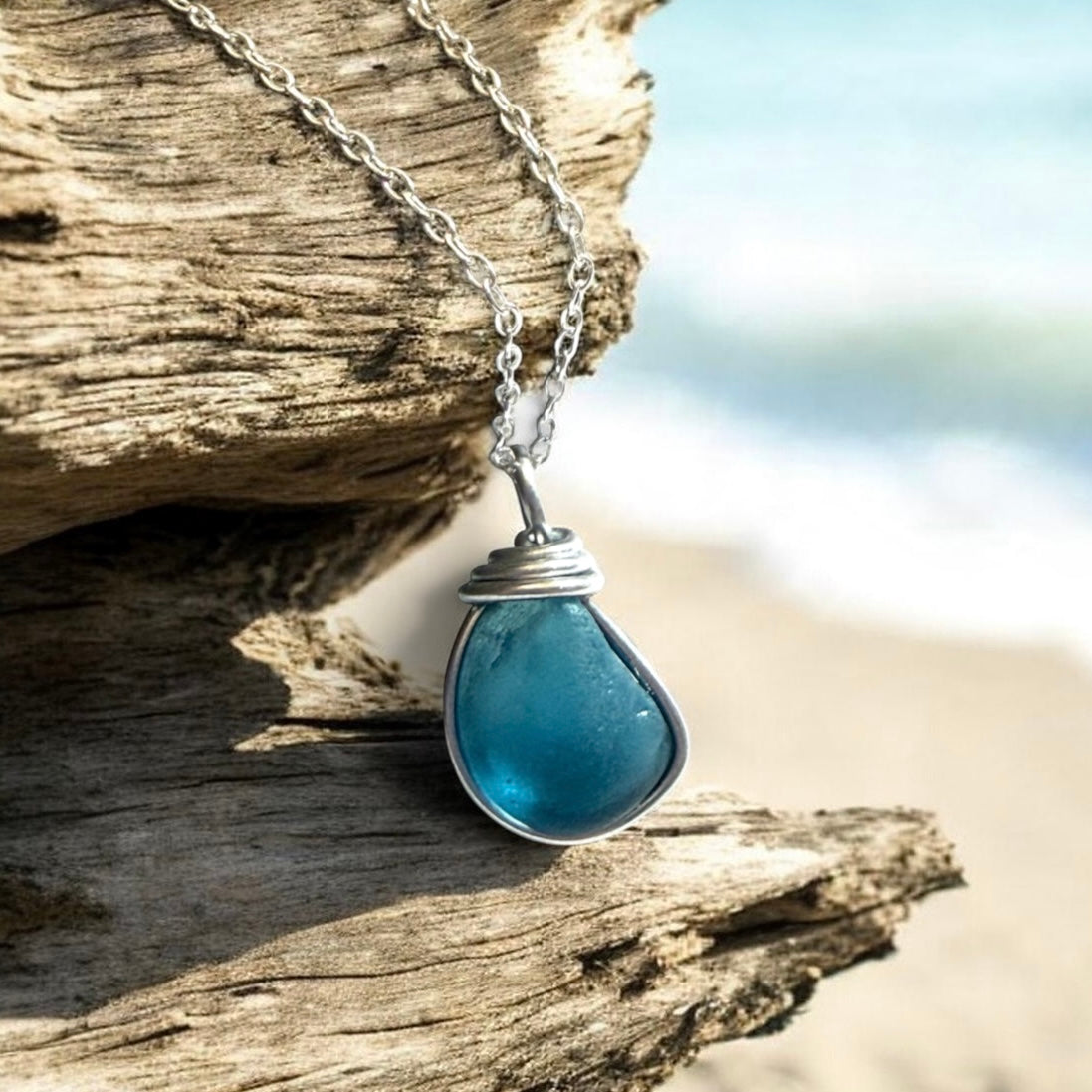 Deep Turquoise Seaham Sea Glass Pendant