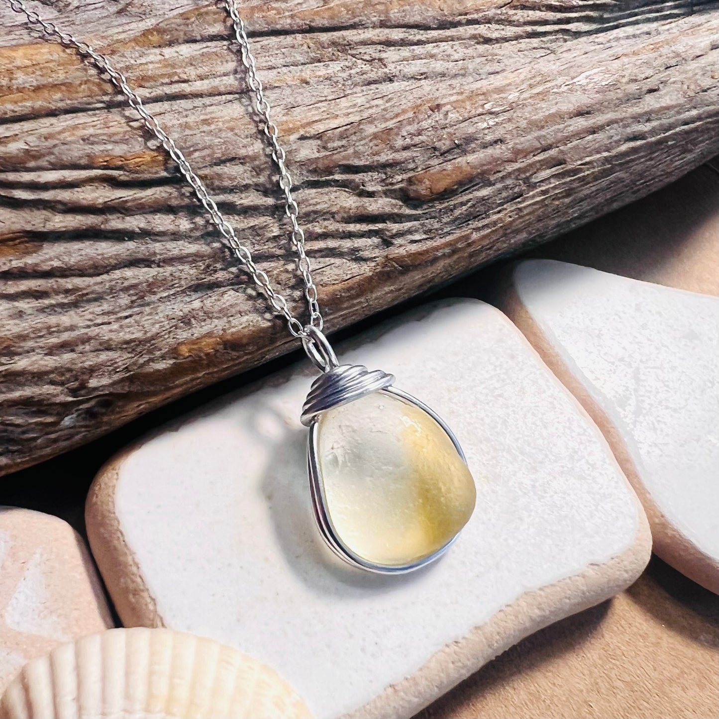 Yellow and White Seaham Sea Glass Multi Pendant