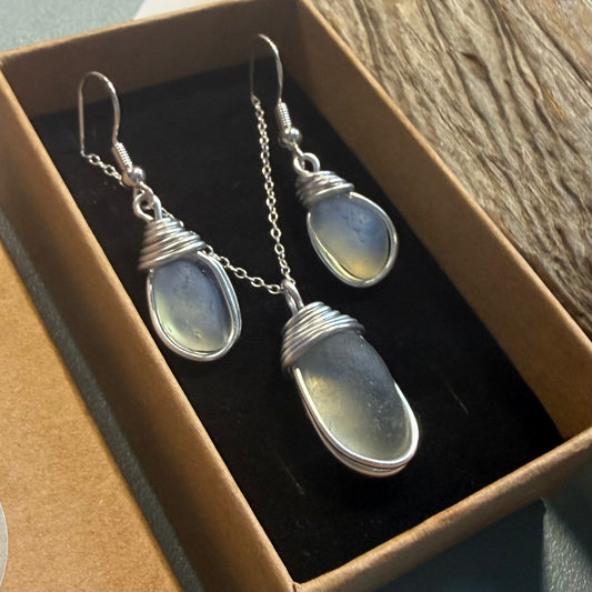 Rare Opalescent Seaham Sea Glass Jewellery Set