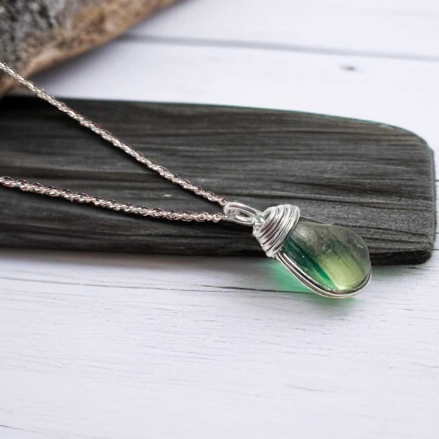 Mixed Green Seaham Sea Glass Multi Pendant