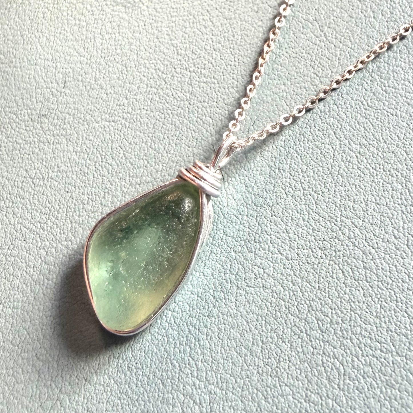 Pale Aqua Green Seaham Sea Glass Pendant