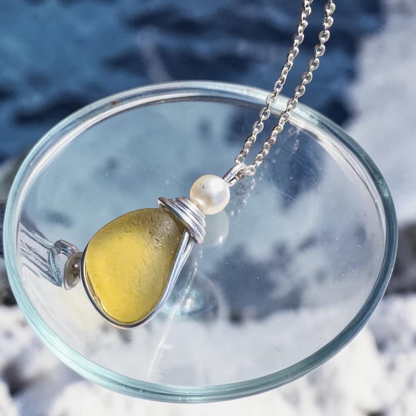Rare Sunny Yellow Sea Glass Pendant