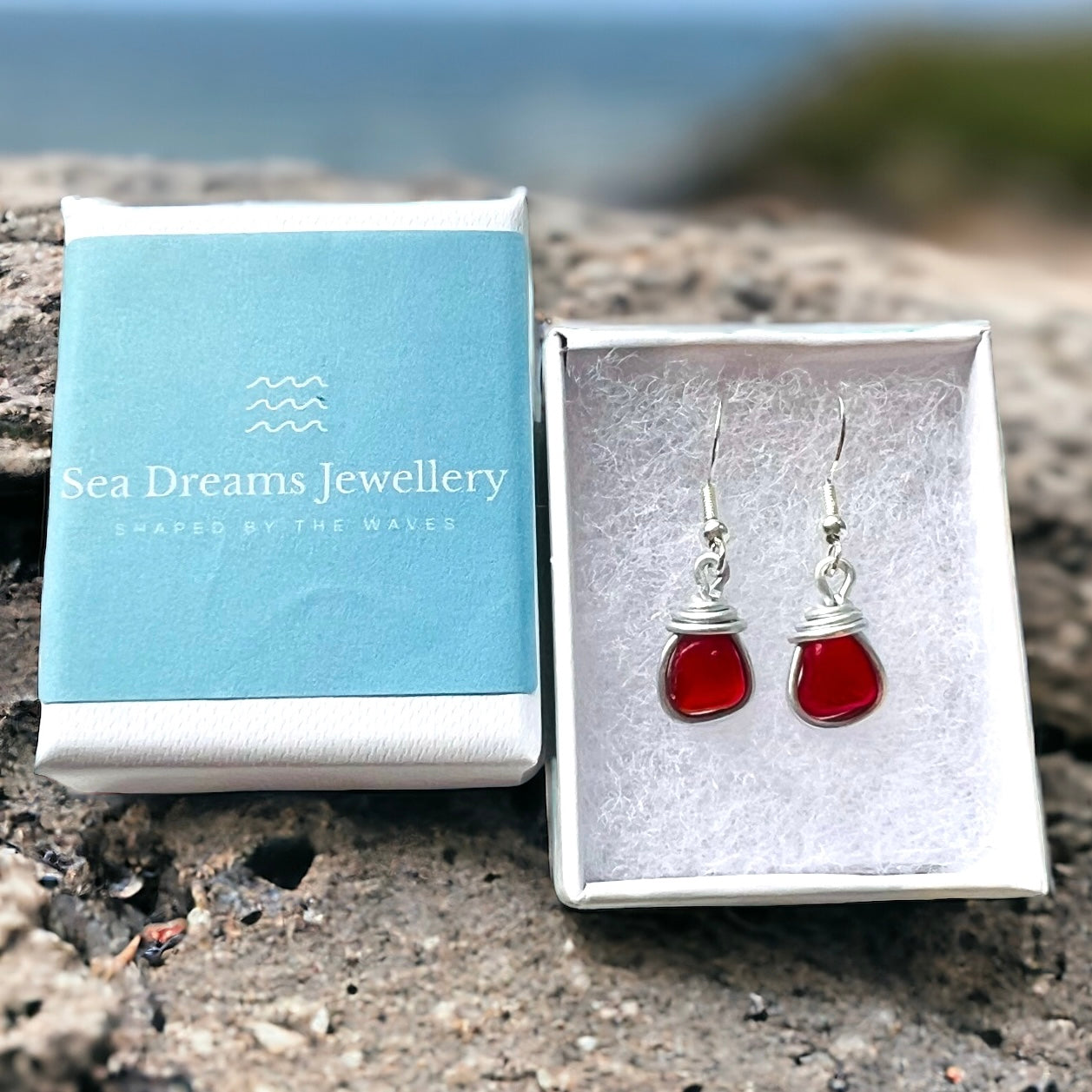 Small Rare Red Seaham Sea Glass Earrings