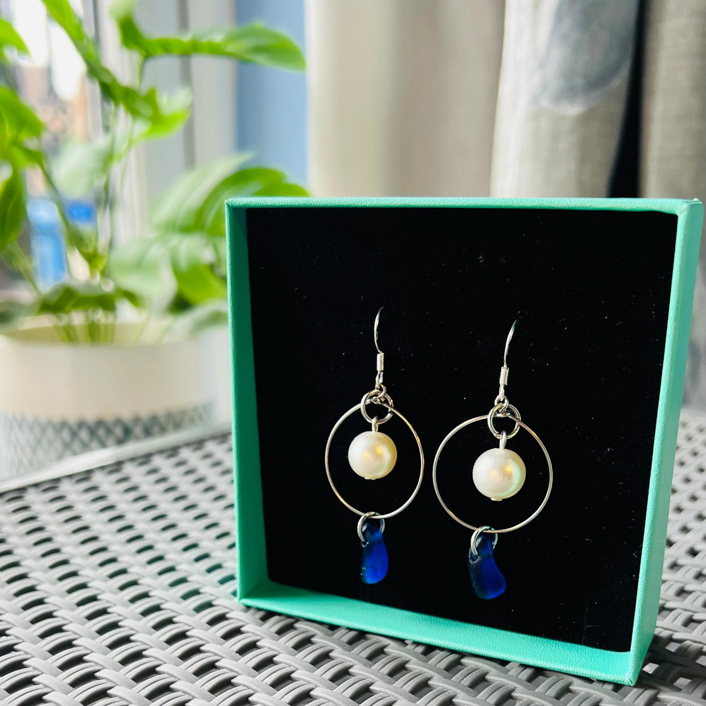 Statement Seaham Sea Glass and Glass Pearl Earrings
