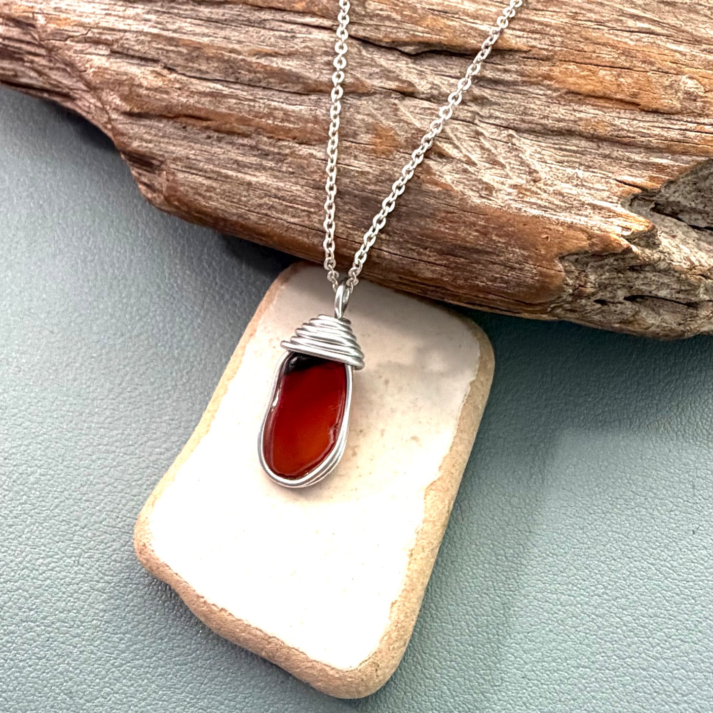 Very Rare Red and Orange Canary Islands Sea Glass Pendant