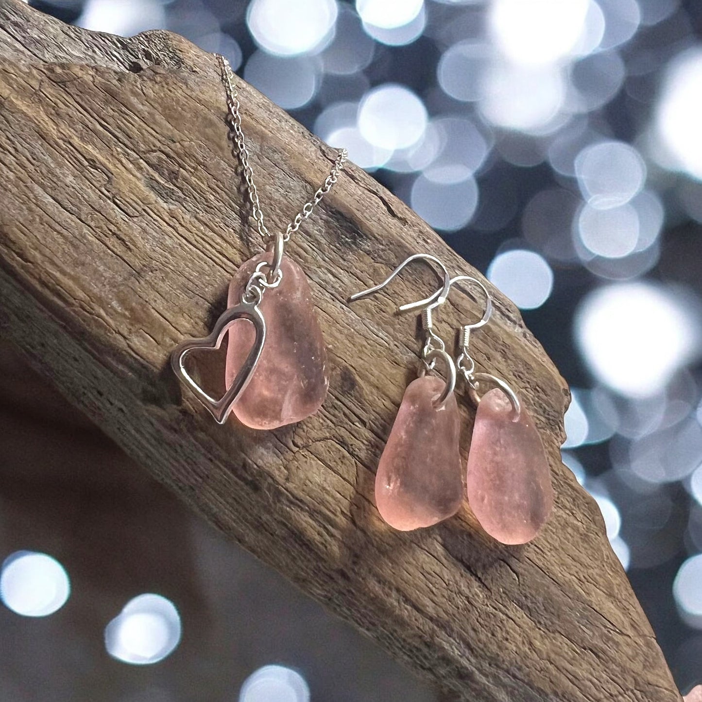 Canarian Peachy Pink Sea Glass Jewellery Set