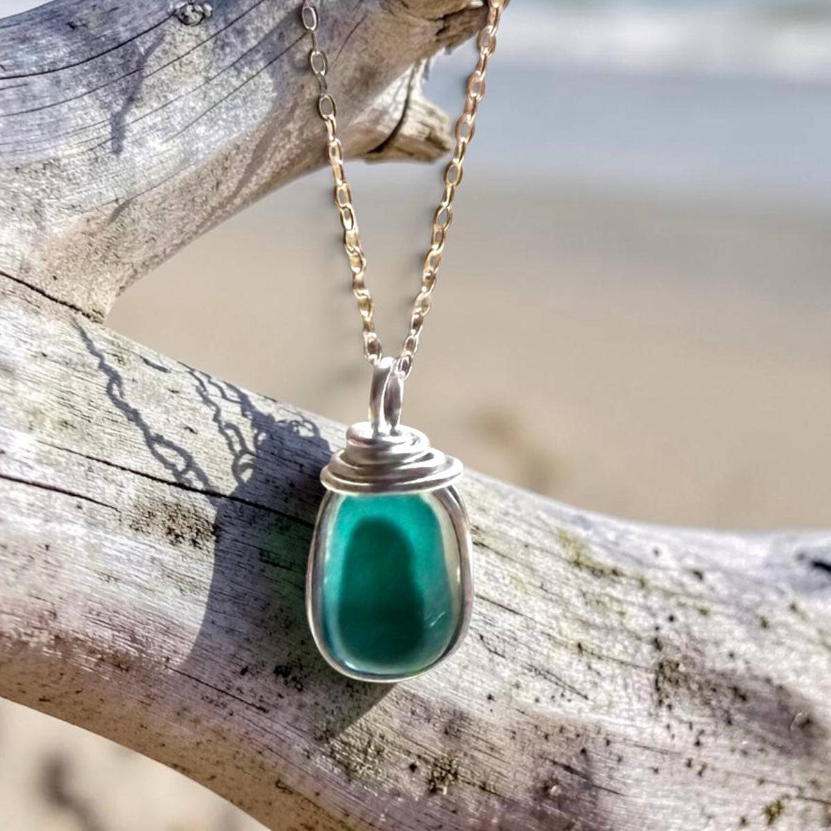 Stunning Rare Turquoise Seaham Sea Glass Multi Pendant