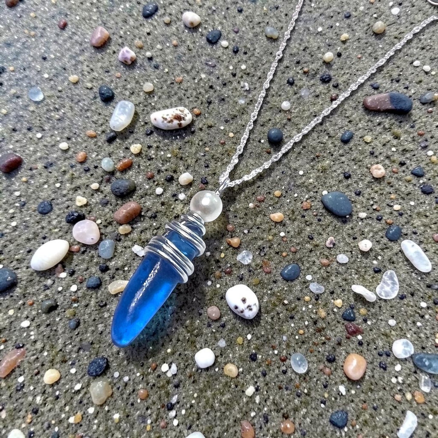 Mid Blue Seaham Sea Glass Pendant